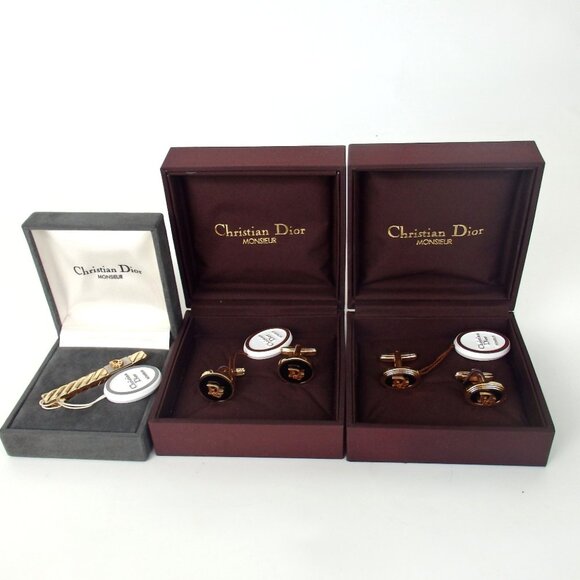 Authentic Christian Dior Three-piece set cuffs metal [Used] - Picture 1 of 7